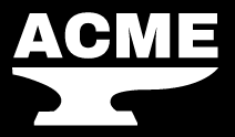 acme logo white anvil on black background
